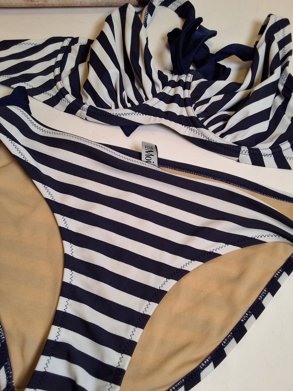 Moi Navy and White Striped Bikini Set